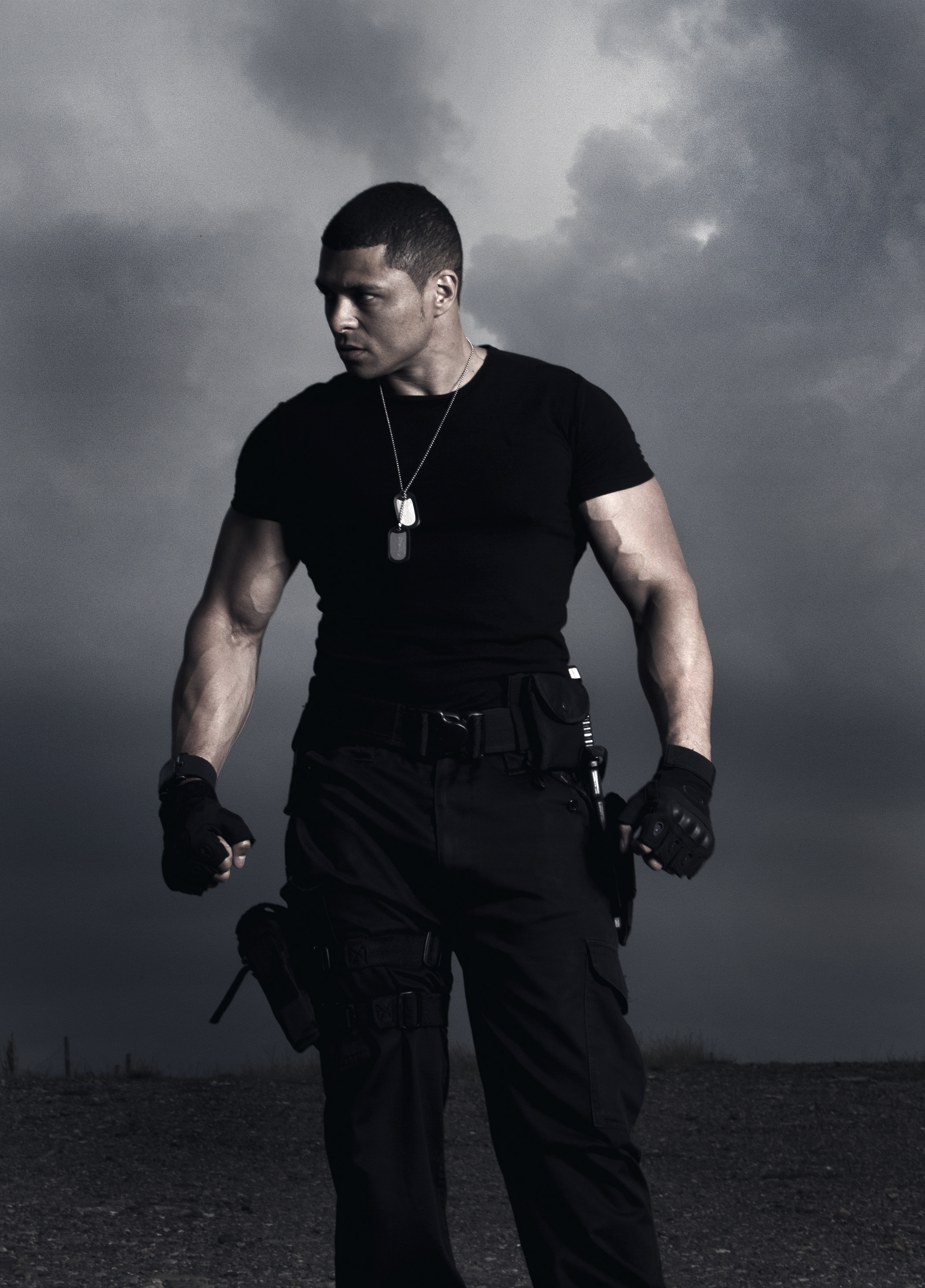 Conceptual acting photo shoot. In the style of: Expendables, Police, S.W.A.T.