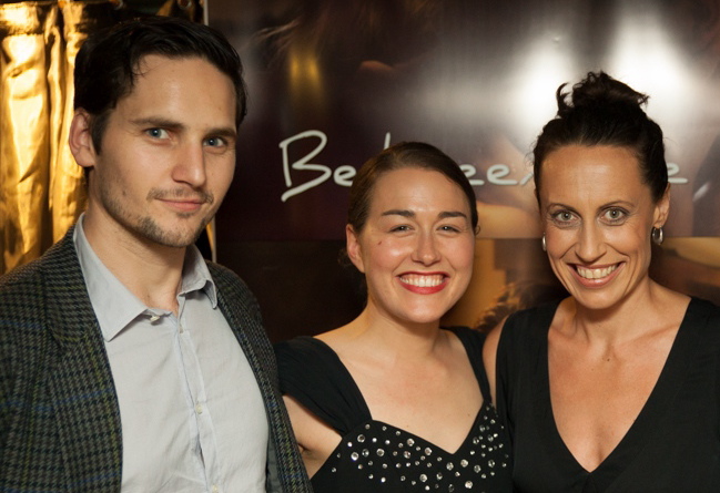 Between Me Opening night. Adrian Auld with co-star Chloe Boreham and Director Kim Farrant.