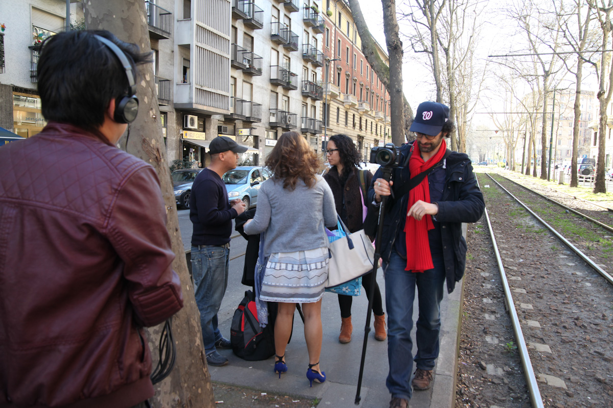 Directing actors Frederick Martin and Mary Katherine Valenton for tram scene in 