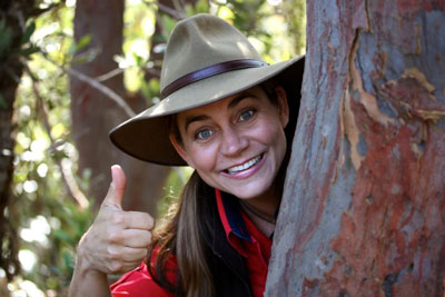 Kathy Prosser as Kathy Possum, 2013 Australian Children's Songwriter of the Year out in the Australian bush.