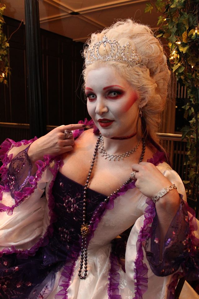 Halloween Hostess, costume was ghostly version of Marie Antoniette. Party was 