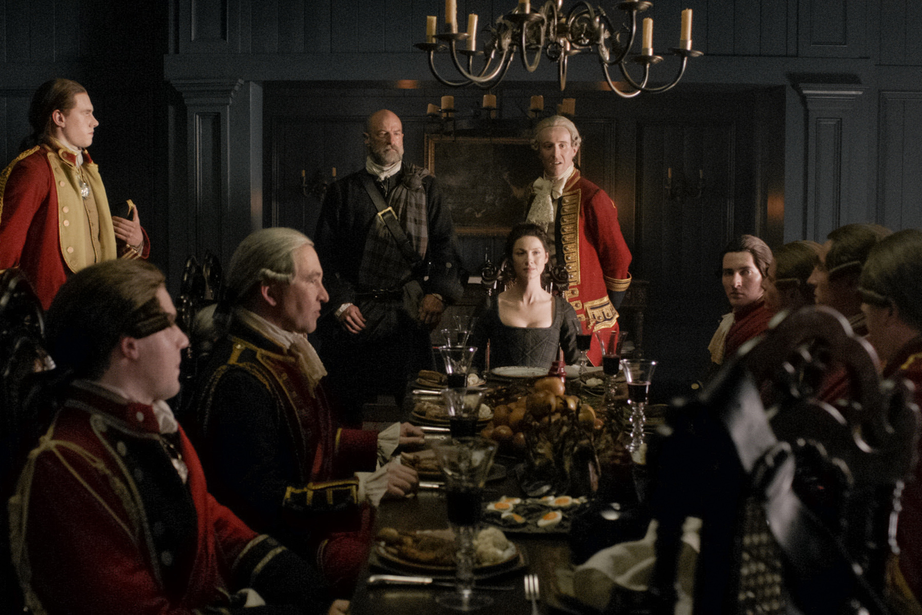 Still of Graham McTavish, Caitriona Balfe, John Heffernan and Tom Brittney in Outlander (2014)