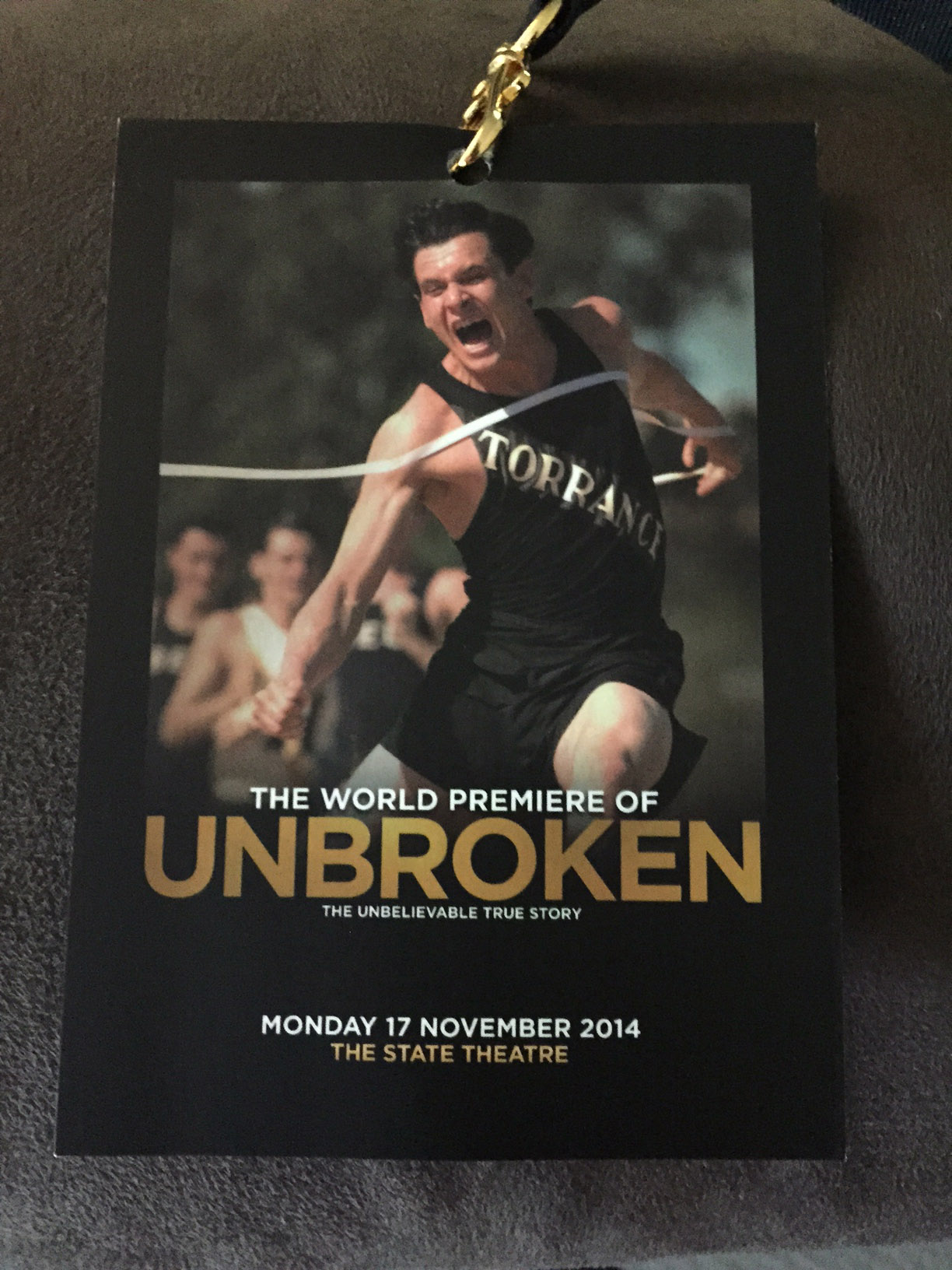 My red carpet pass to the world premiere of Unbroken in Sydney Australia.