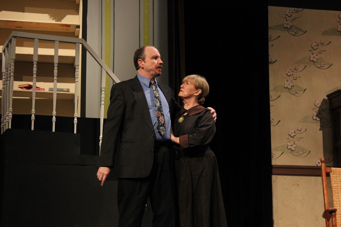 Steven Brown as Willem ten Boom and Renee Marchand as Corrie ten Boom in Stained Glass Theatre's production of 