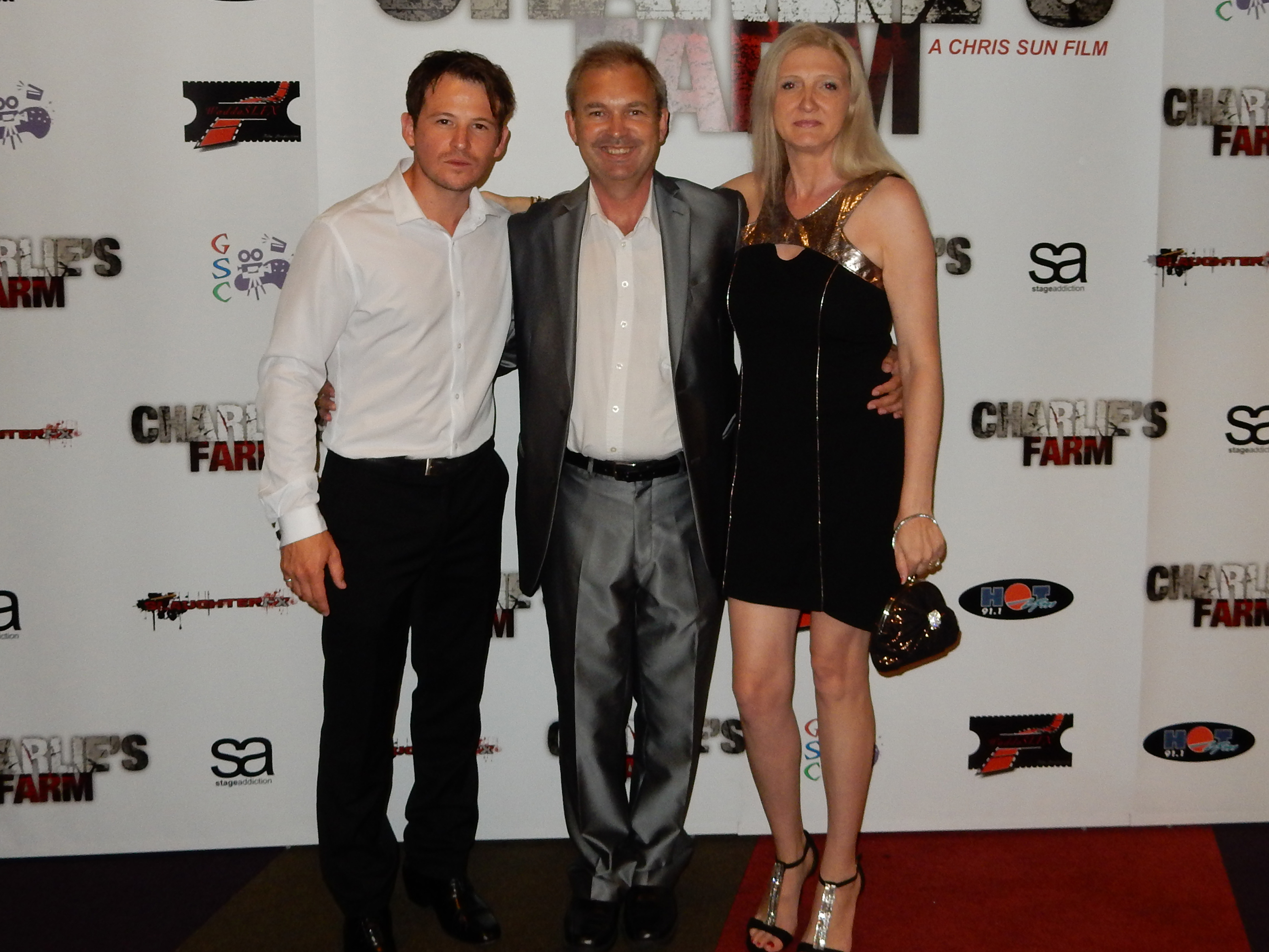 Dean Kirkright, Michael Maguire and Toni McGhee at the premiere of 'Charlie's Farm'.