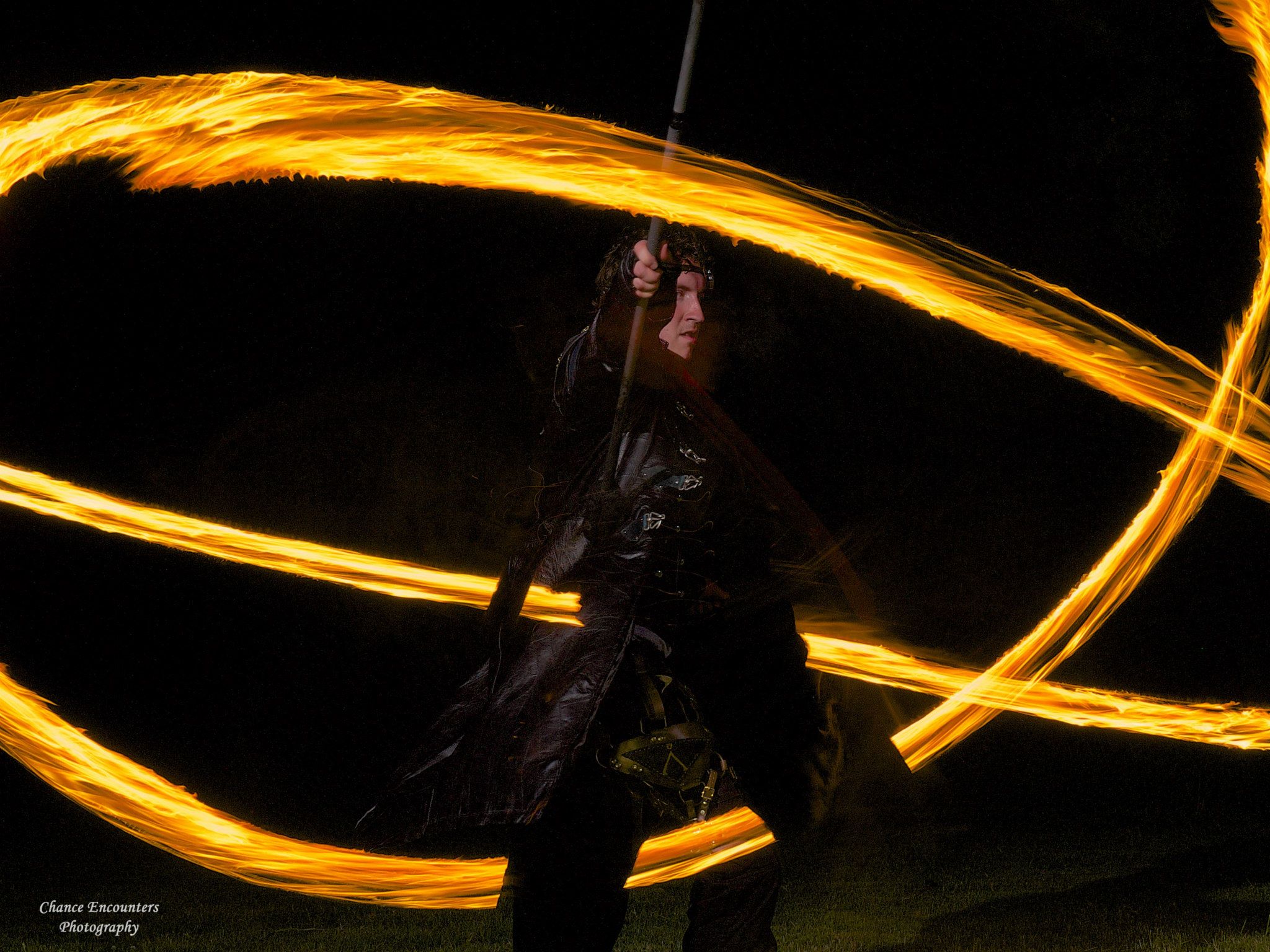 Spinning fire staff as Guardian Esper promoting new steampunk web series Antediluvian.