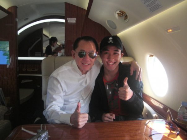 Jerry Liau with Albert Yueng on Jackie Chans private jet