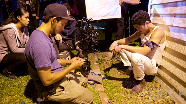 Darren Barnet filming the climactic heroin scene on set 
