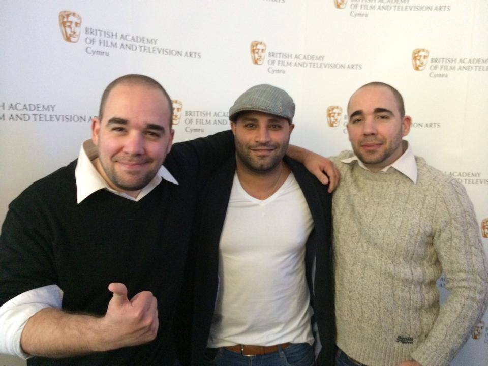 With twin actors to my right Rhys Horler & Gerald Horler 2014 at Bafta Cymru