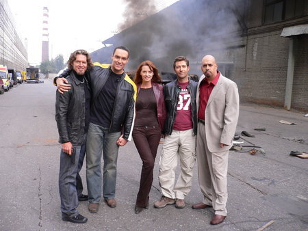 William Shockley, Alexander Nevsky, Olga Rodionova, Steven Brand and Robert Madrid on the set of 