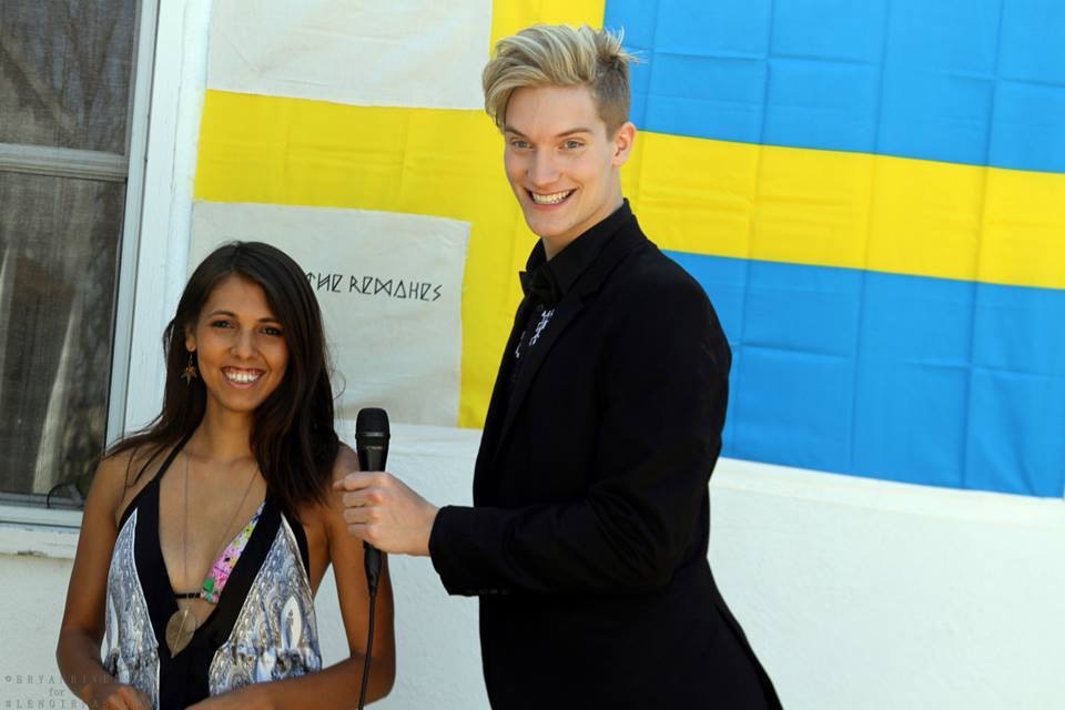 Interviewed by Sweden's Stockholm Lokalradio's host, who was recently featured on The Wendy Williams Show, Thobias Thorwid at the Lenoir VIP poolside fashion show in Beverly Hills, CA!