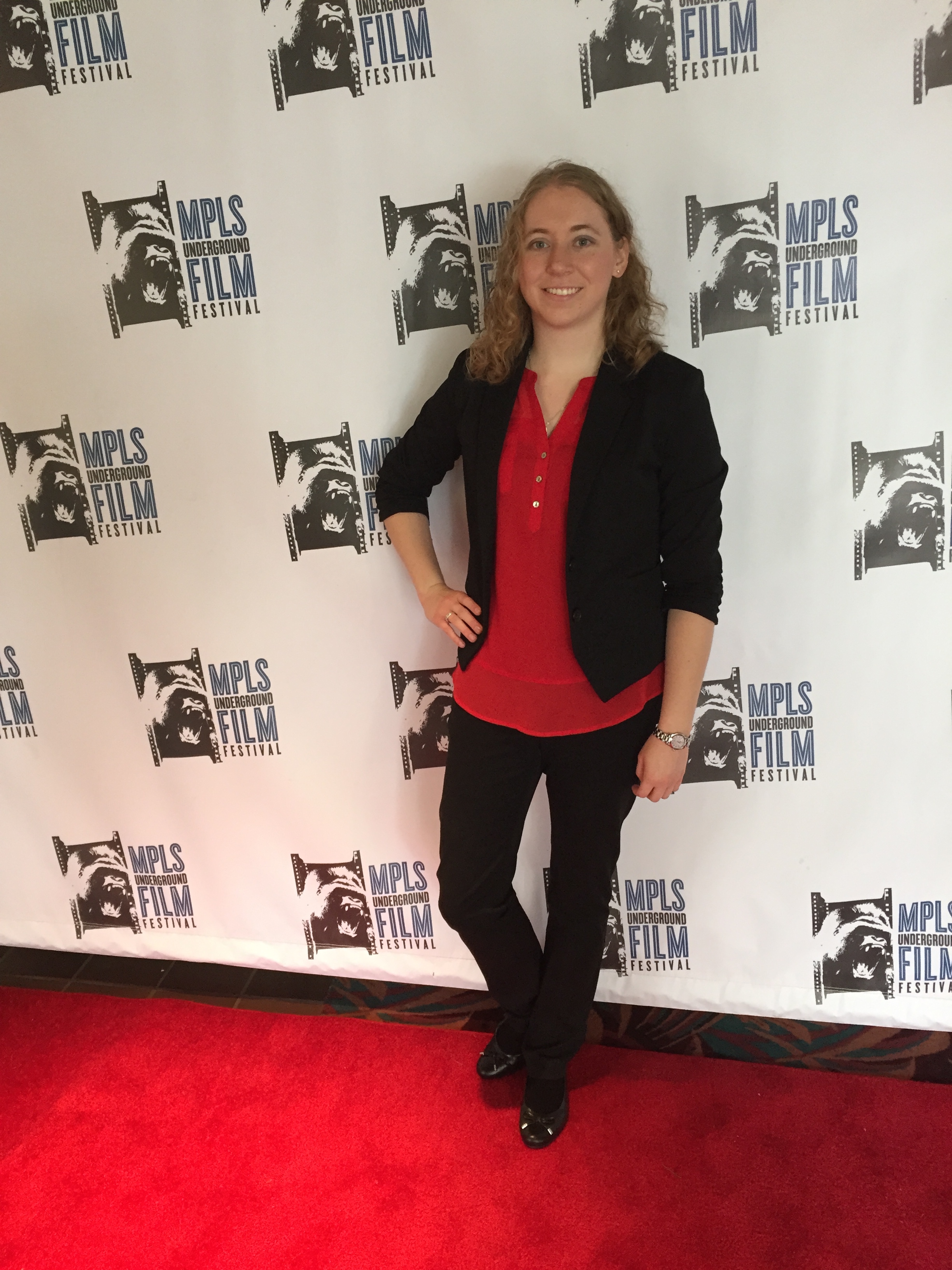 Lauren Barker on the red carpet at the Minneapolis Underground Film Festival to promote Smile, Baby. 8 October 2015.