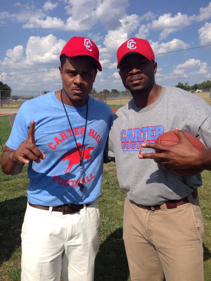 Pooch Hall and Telvin Griffin on set filming Carter High