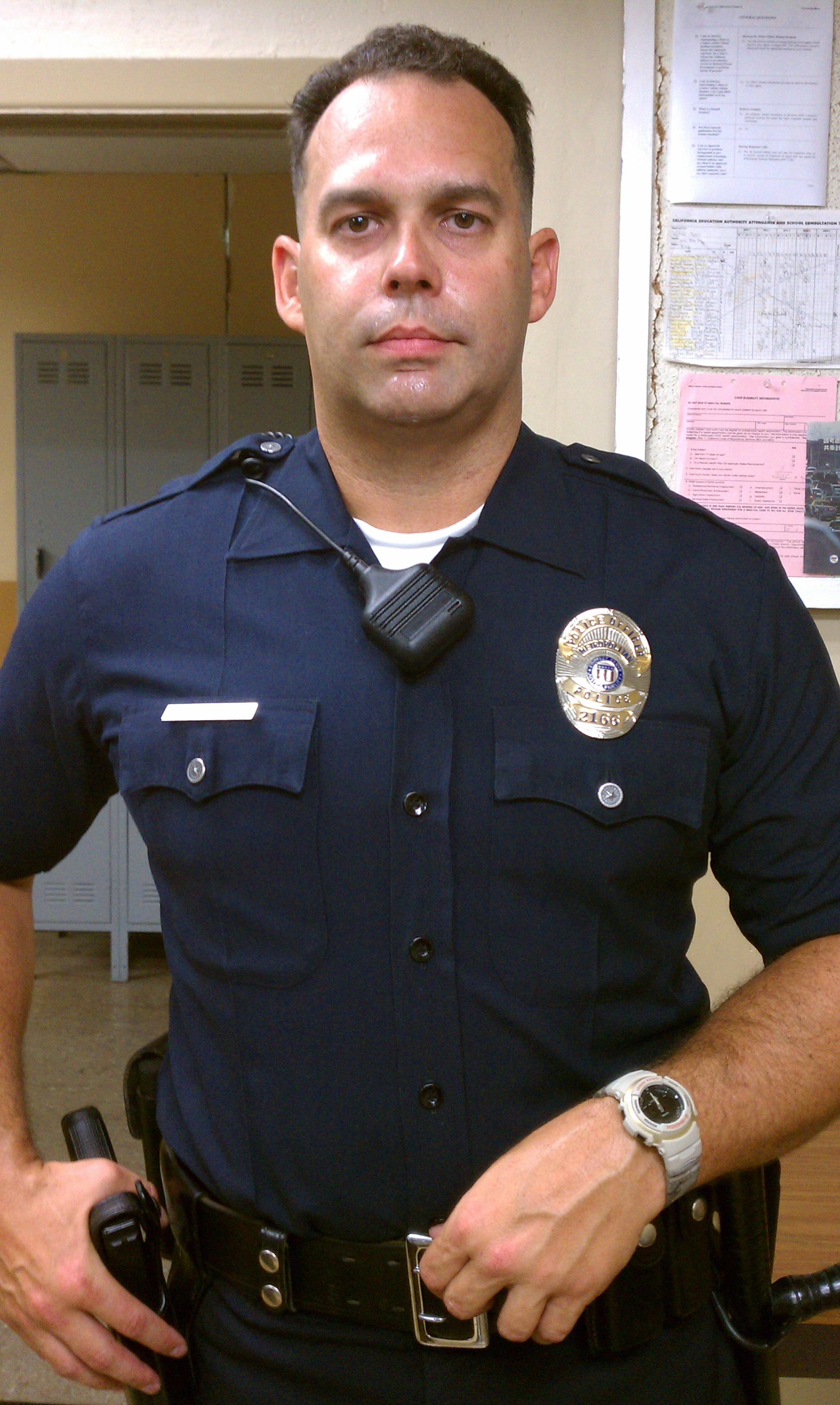On set at a fake LAPD office shooting a prank video short