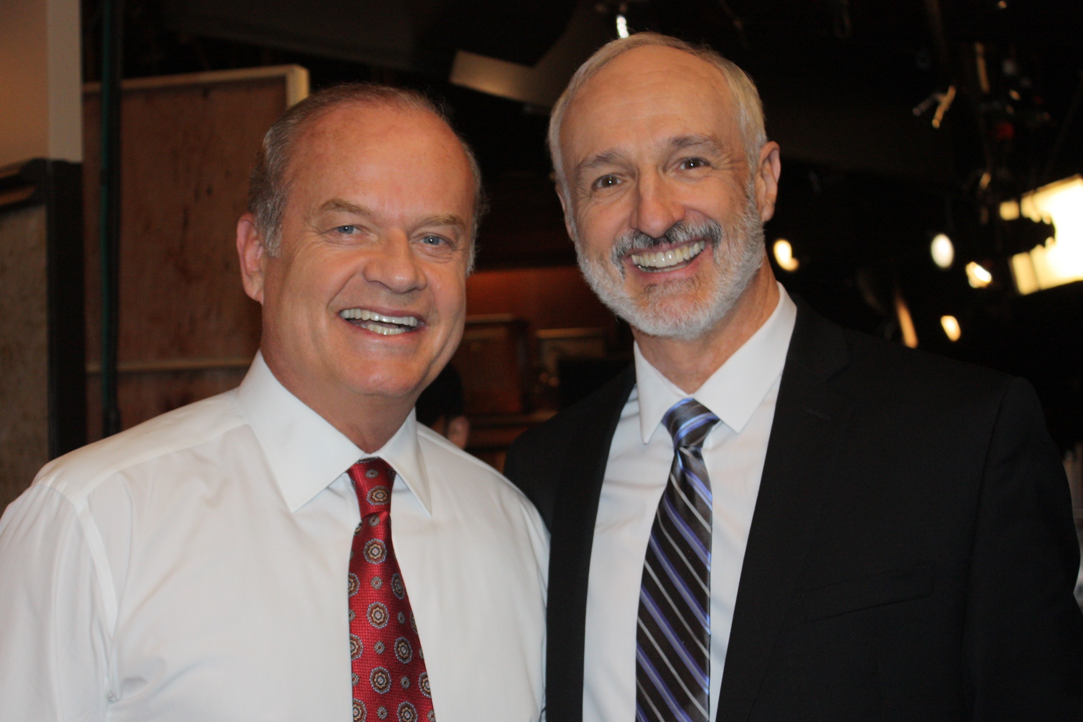 Kelsey Grammer & guest star MIchael Gross on the set of Braddock & Jackson, February, 2014.