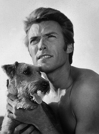 Clint Eastwood holding his pet dog, circa 1960. Modern silver gelatin, 14x11, estate stamped. $600 © 1978 Wallace Seawell MPTV