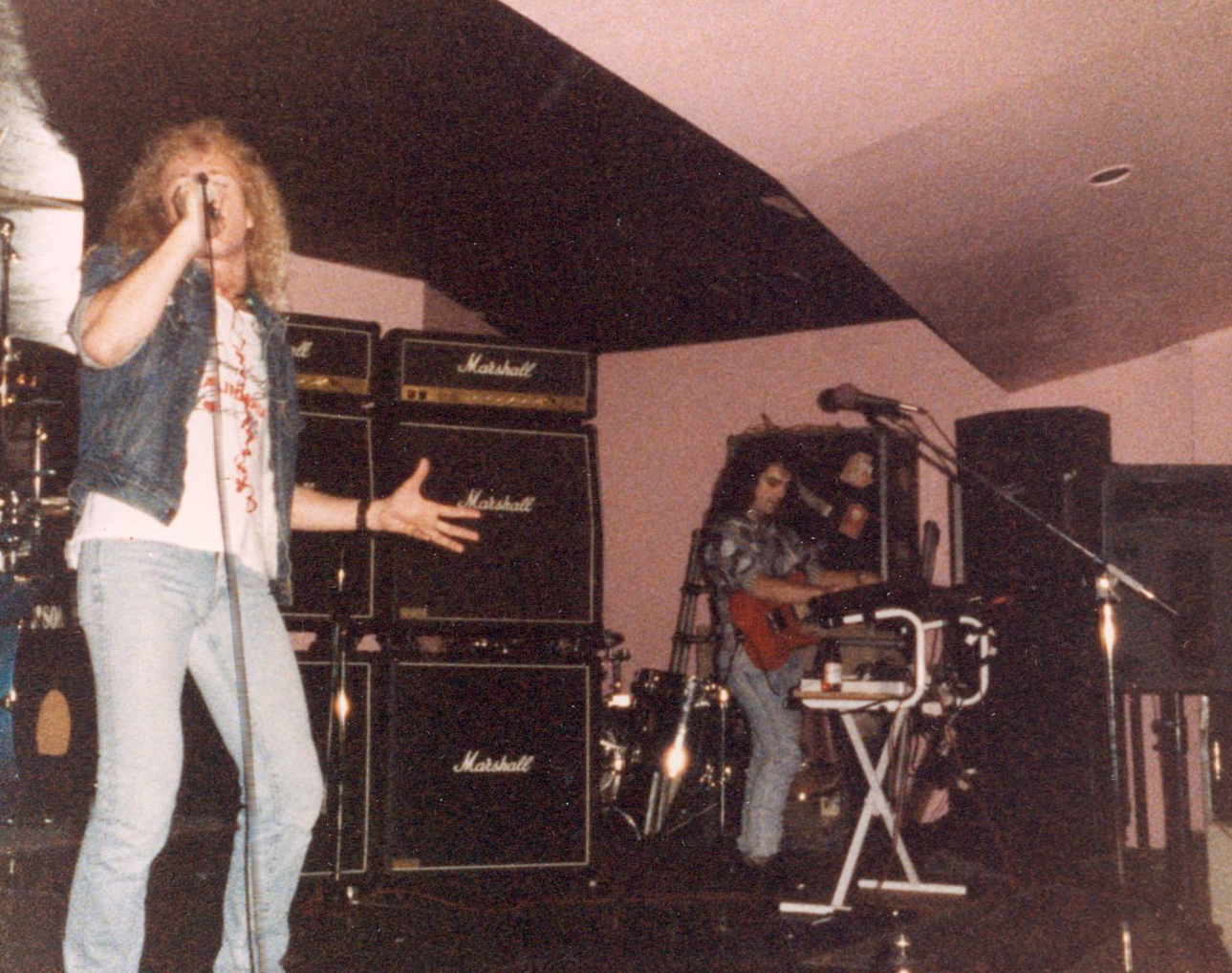 AMERICADE at rehearsals in Brooklyn, NY. Mark Weitz (left, vocals) and Gerard de Marigny (right, guitar, keyboards) - c. 1989.