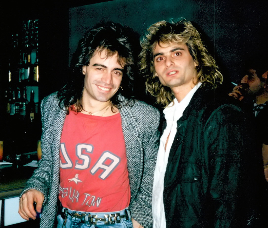 Gerard de Marigny and Nicky Kalliongis of Arista Records party in Manhattan - c. 1987.