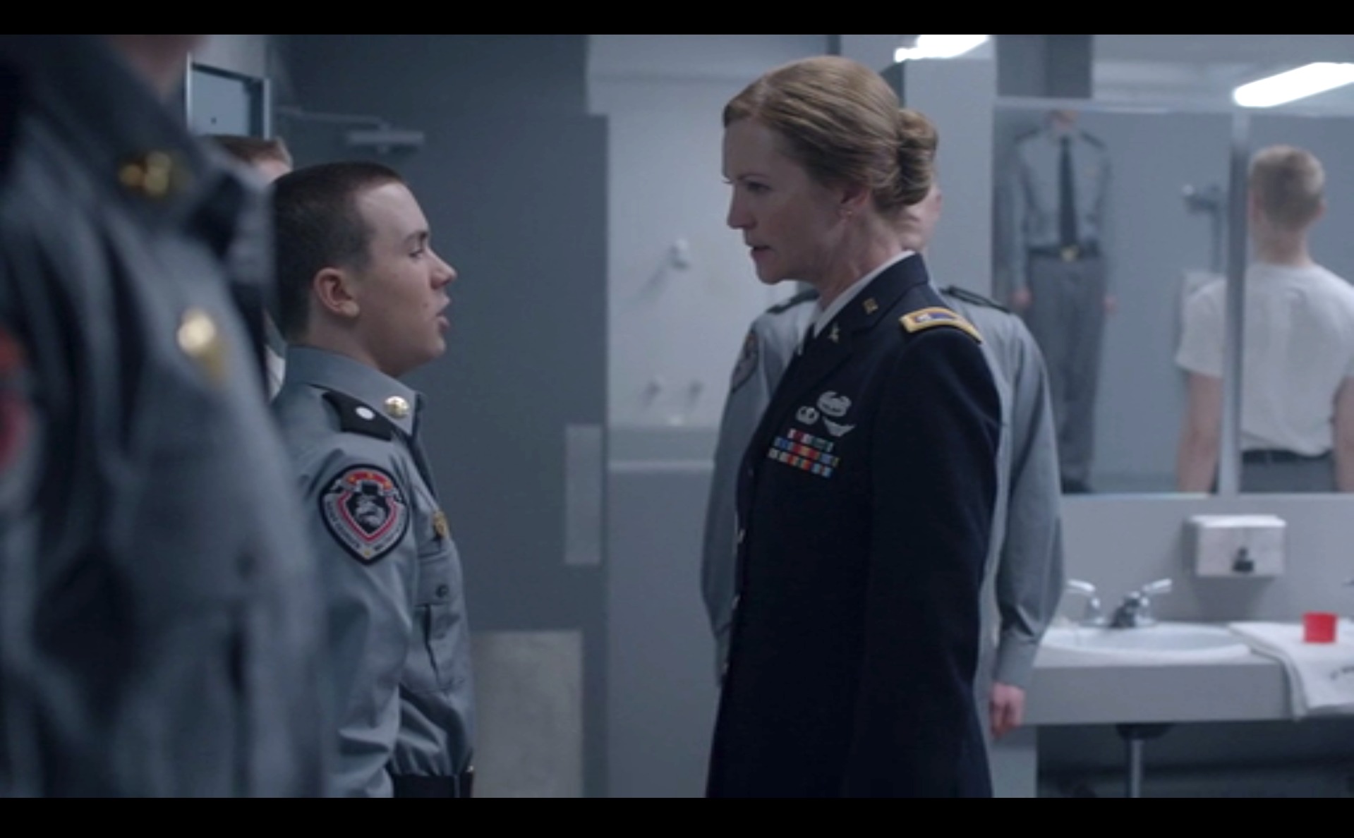 Nathan Lovey in a scene with Joan Allen, The Killing Season 4 - the Unravelling.