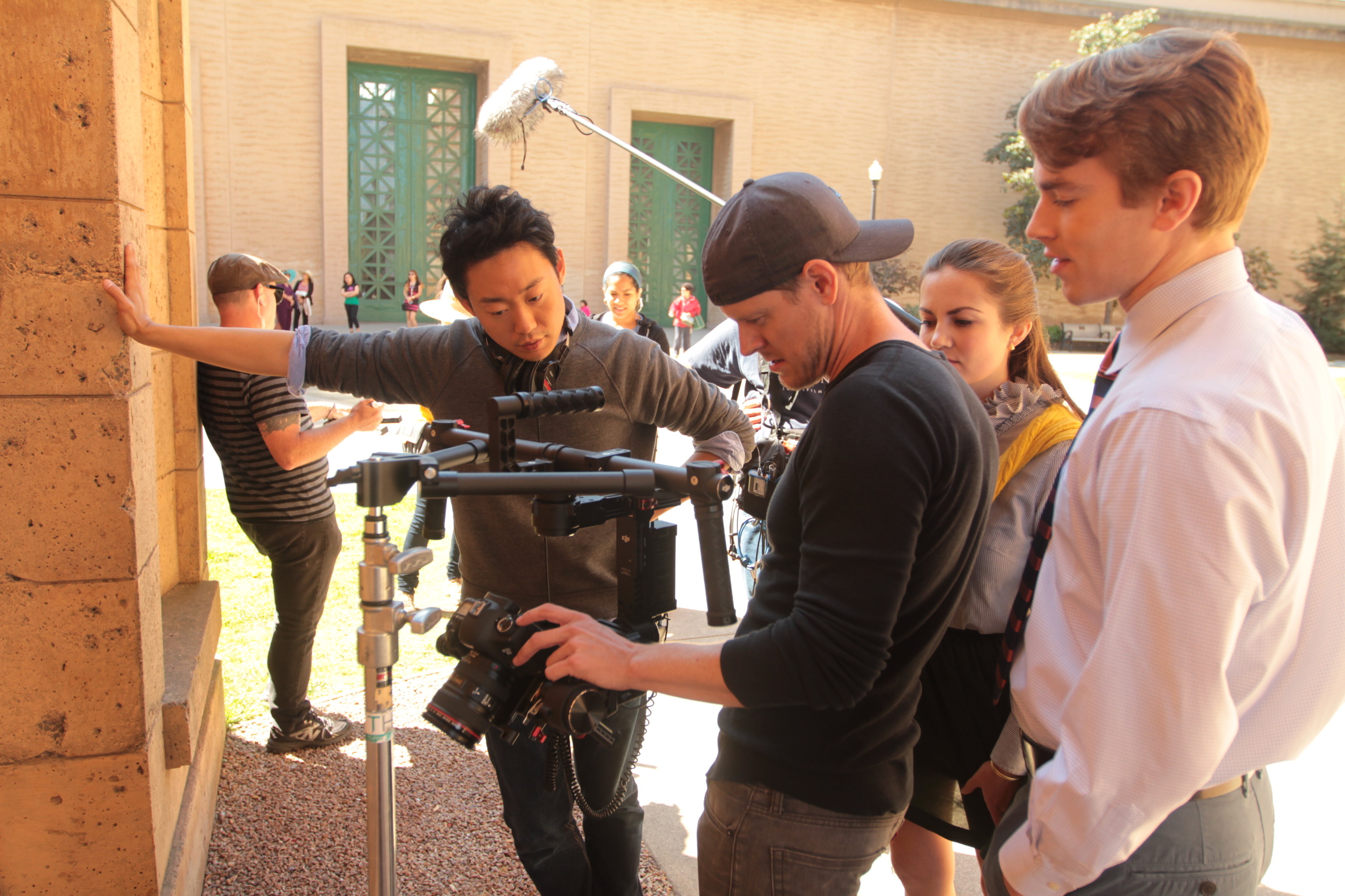 Still of Hoyon Jung - Director - speaking to Raphe Wolfgang - Gaffer/Ronin Operator, Ida Nilsen as 