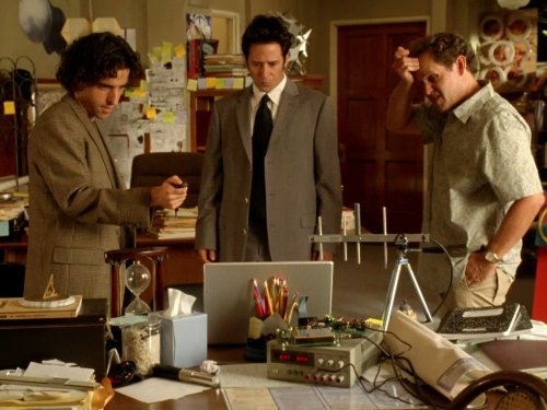 Still of Peter MacNicol, Rob Morrow and David Krumholtz in Numb3rs (2005)