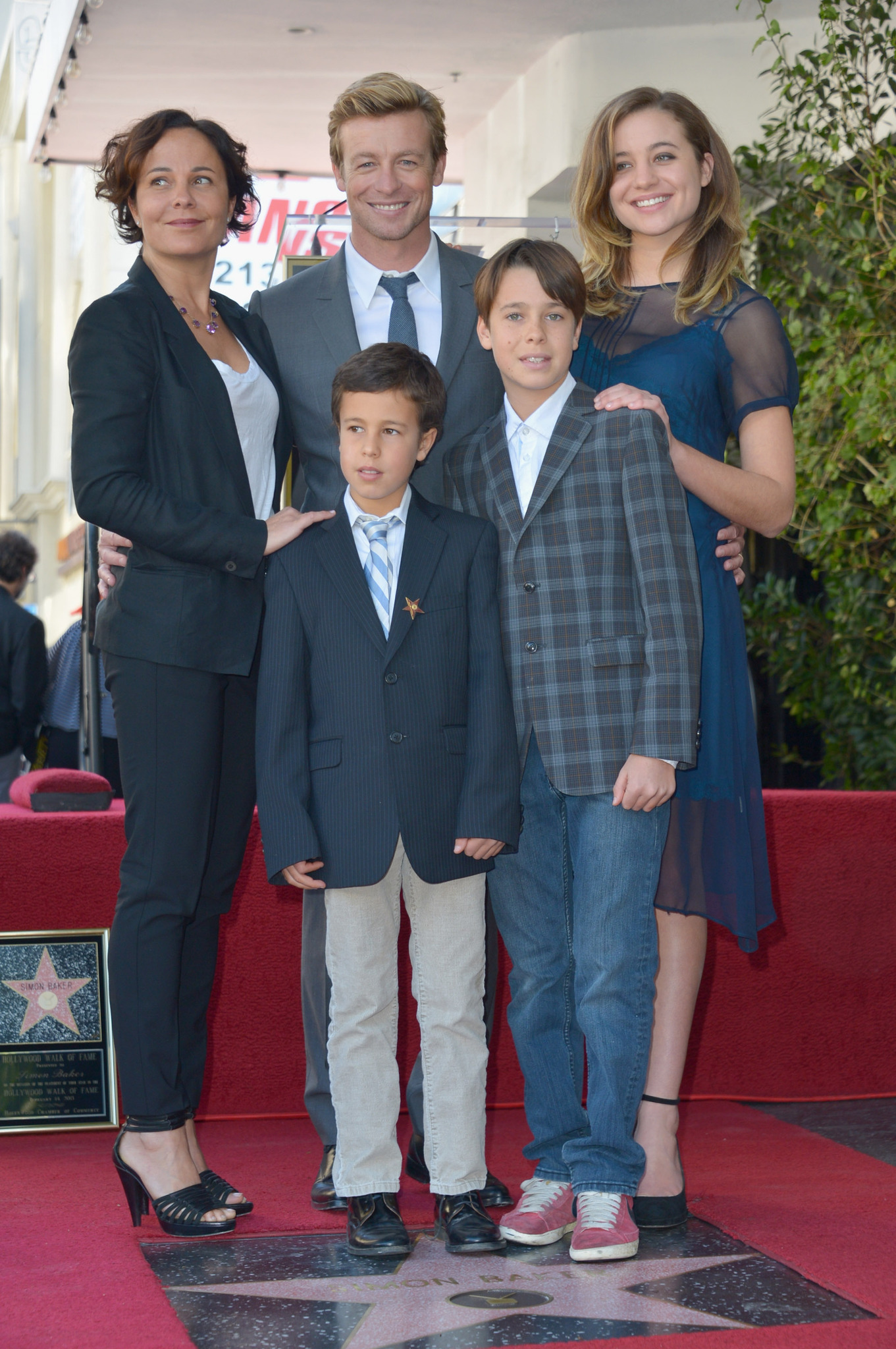 Rebecca Rigg, actor Simon Baker, Stella Baker, Harry Baker and Claude Baker attend a ceremony honoring Simon Baker with the 2,490th Star on The Hollywood Walk of Fame on February 14, 2013 in Hollywood, California.