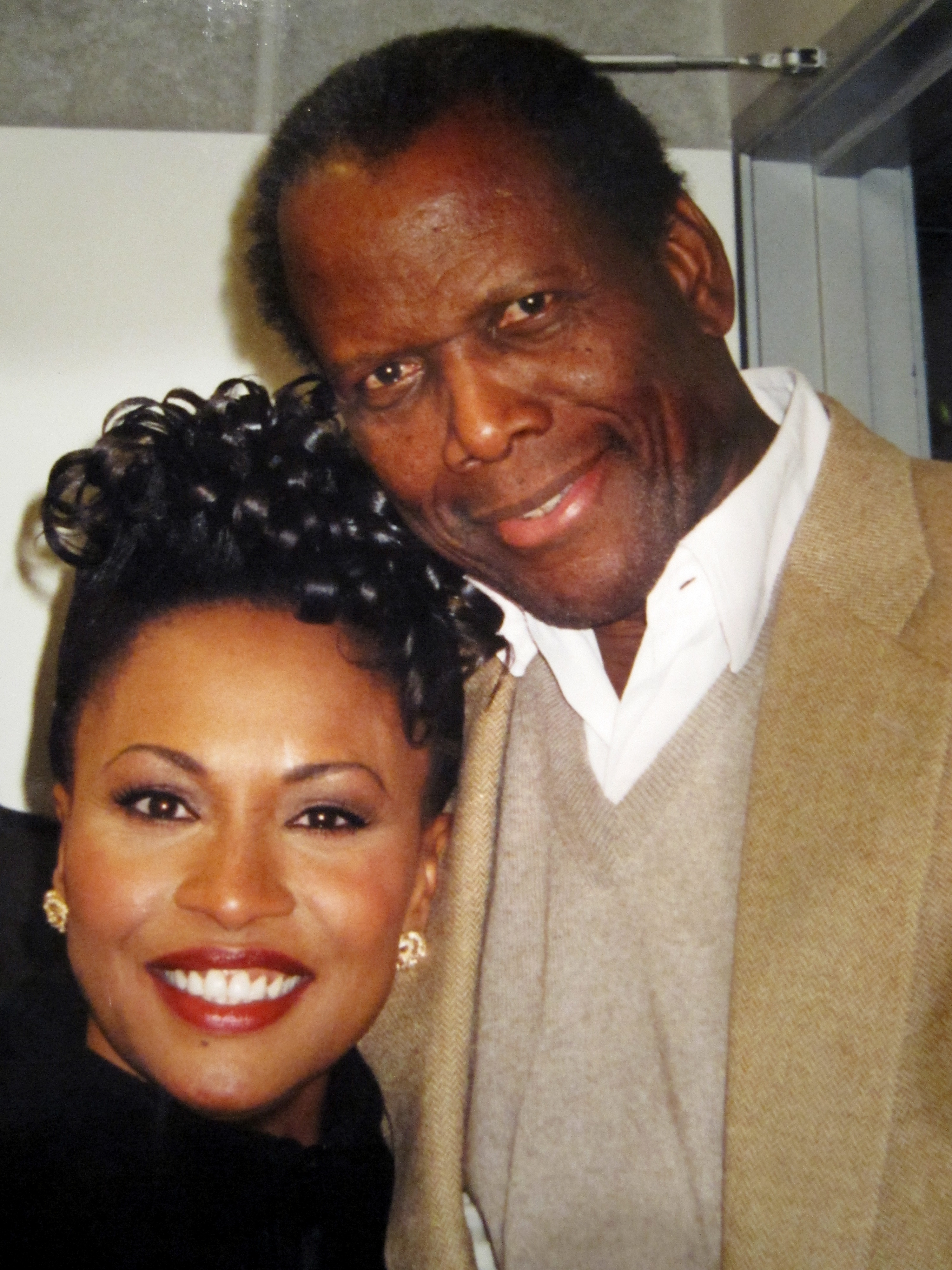 Mr. Poitier greets Ms. Lewis backstage after her one woman show.