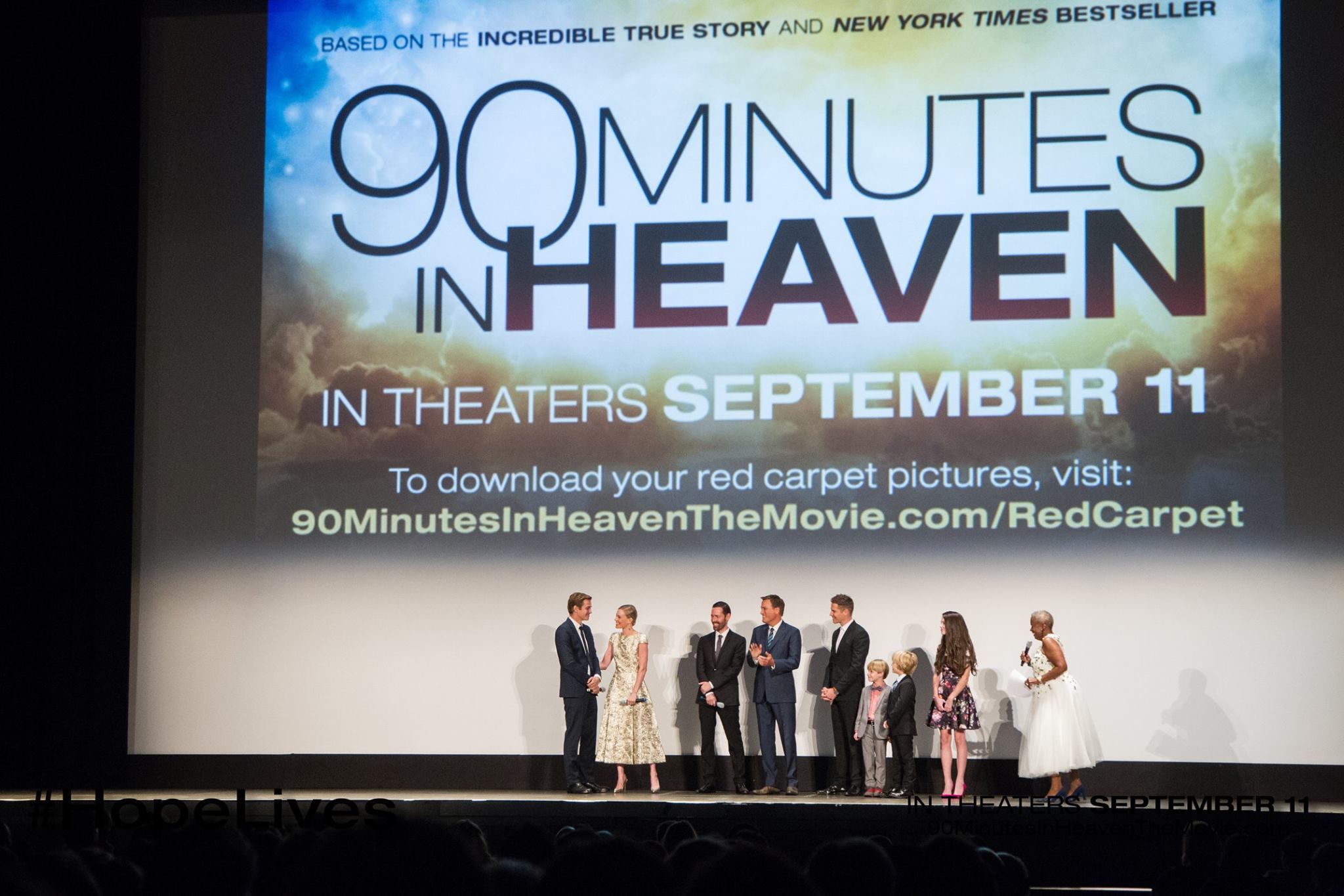 Bobby Batson on stage with Hayden Christensen, Michael W. Smith, Kate Bosworth, Jason Kennedy & others at the 90 Minutes In Heaven premiere