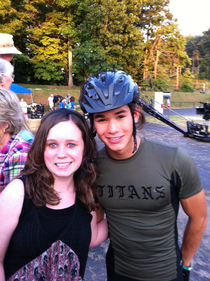 Morgan Duffey in 2012 on set of Space Warriors (2013) with Boo Boo Stewart