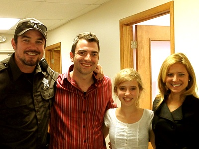 On set of Holiday Miracle, with Dean Cain, Sophie Bolen, and Christine Lakin.