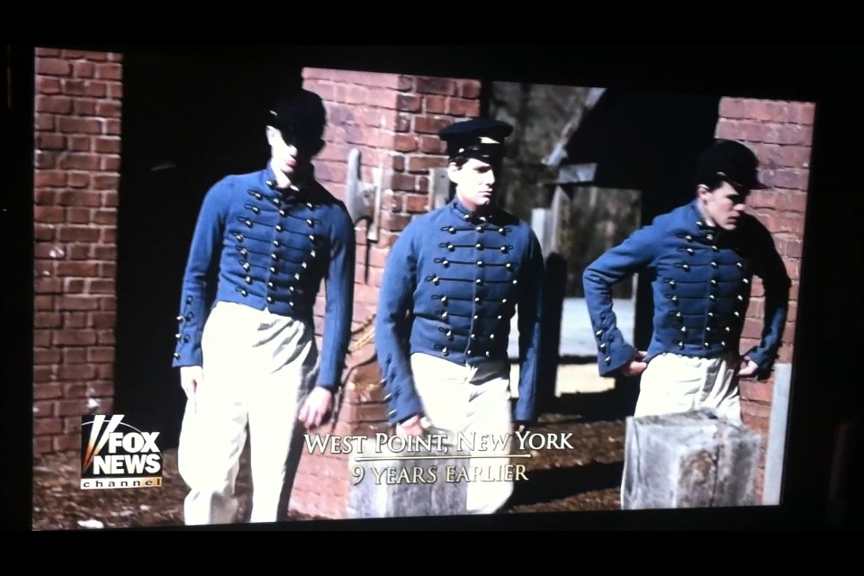 Screen grab of me (in the middle) as a West Point Cadet in Episode 8 (George Custer) of Season 1 of 