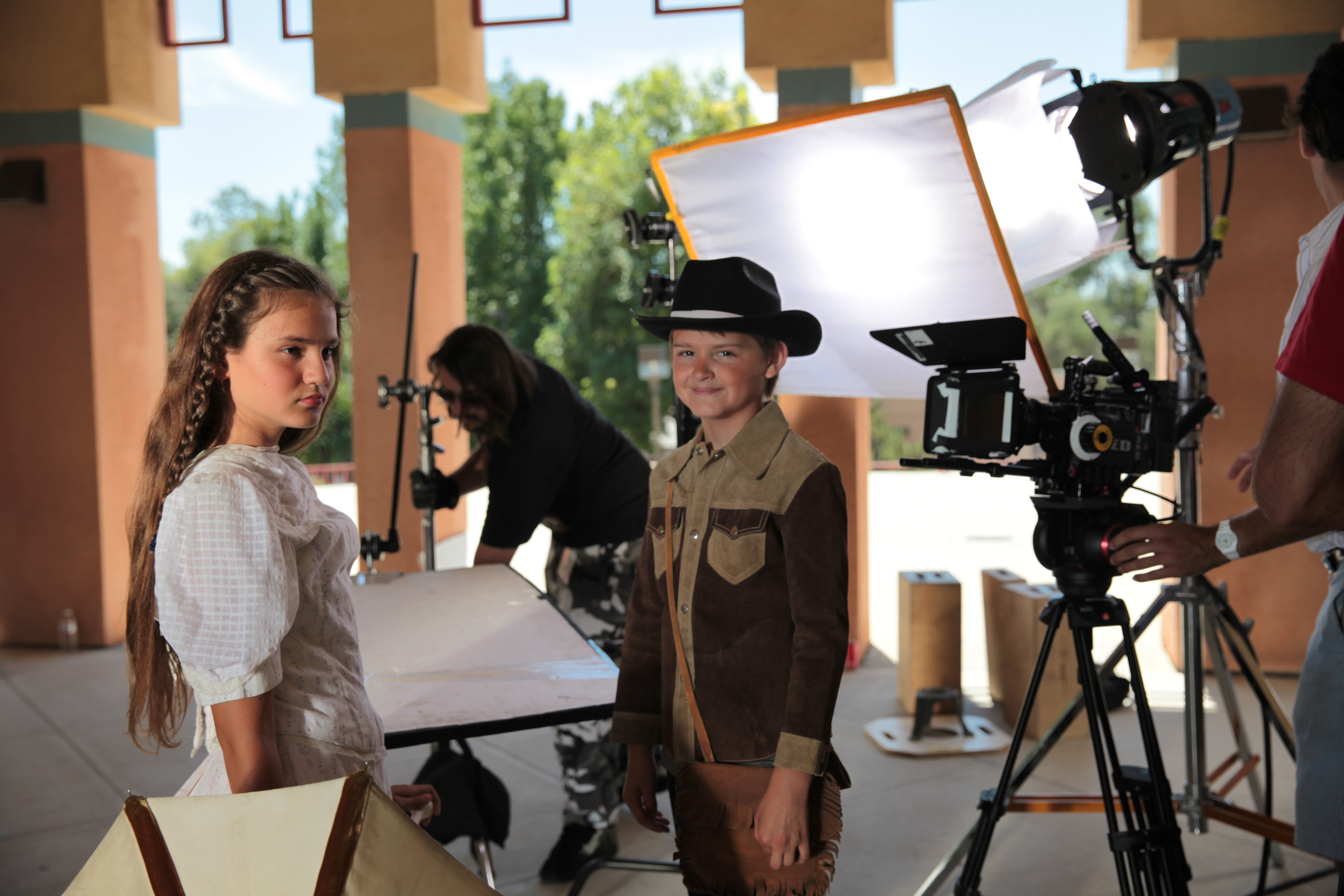 Still of Adar Bonen and Jack Gross on the set of the short film Clint Eastwood (2014)