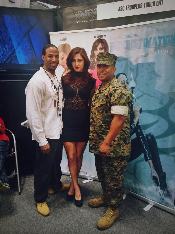 Denise J. Reed with LaMard Wingster and Demetrius Angelo of ASC/Troopers Touch Ent. at New York Comic Con 2014 promoting her action film 
