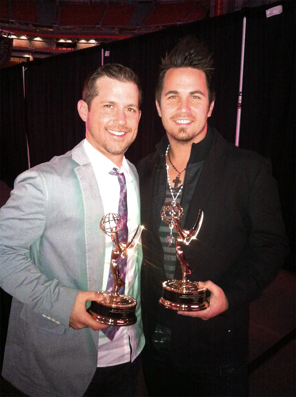 Tim with Executive Producer Kyle Cox (right) winning Tim's 5th and Kyle's 1st Rocky Mountain Emmy Award.