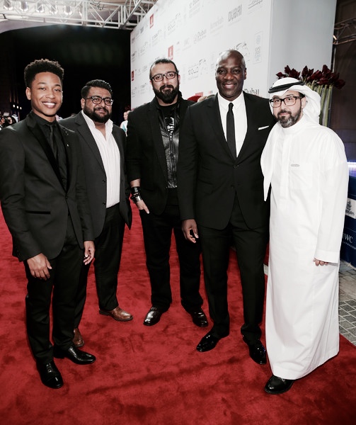 (From right) Jacob Latimore, Iqbal Haider, Khurram H. Alavi, Adewale Akinnuoye-Agbaje & Ayman Jamal at the 12th Annual Dubai International Film Festival.