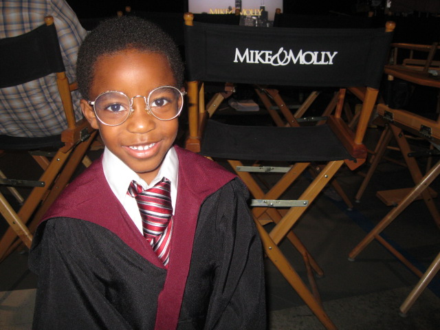 Alex in his Harry Potter costume on set of Mike & Molly for his co-starring role.