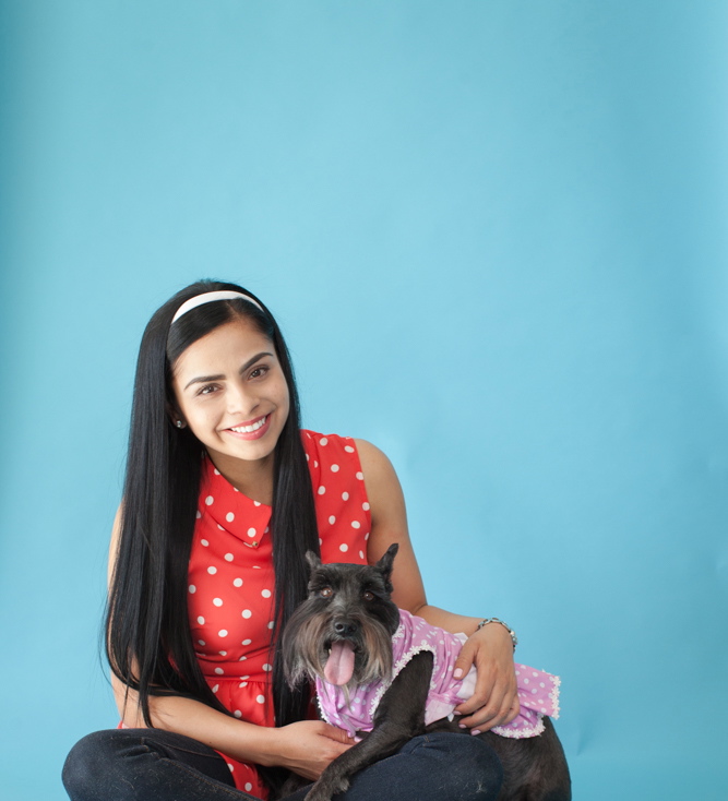 Mitzee the miniature schnauzer and Lisa Alvillar