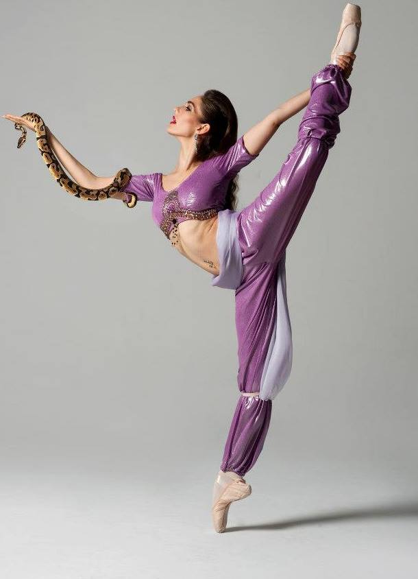Justine Sophia dancing with Ball Python Snake