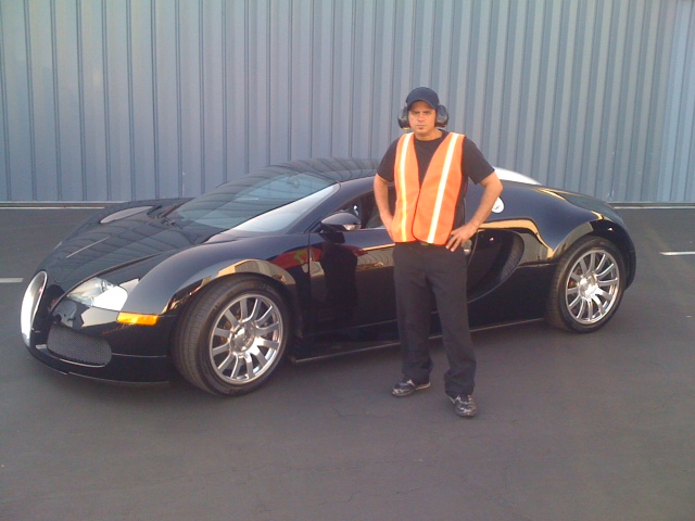 Rob getting ready to drive this Bugatti for X Factor Commercial Spot.