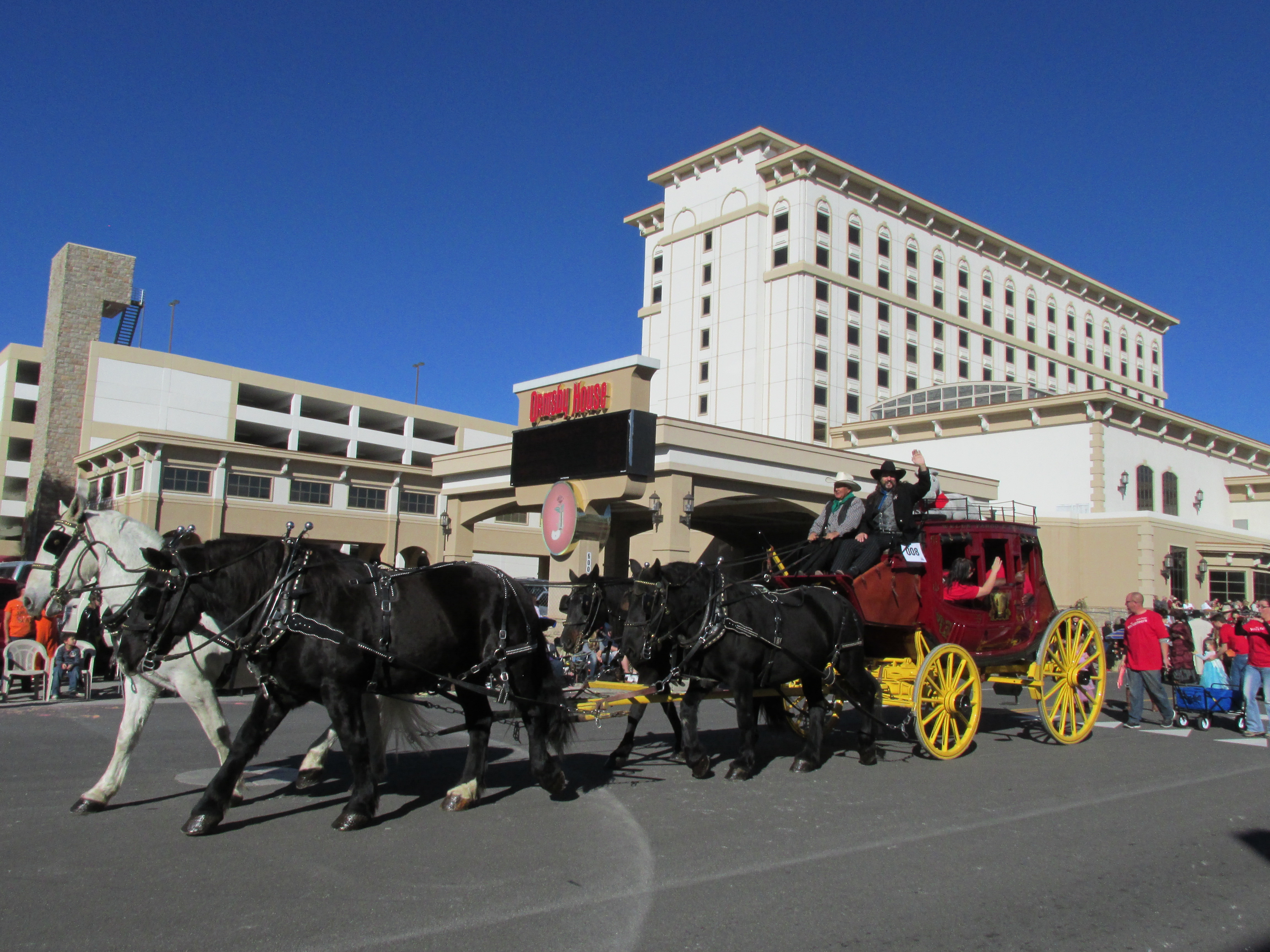 As Co-Grand Marshal of the 77th Nevada Day Parade, October 31, 2015;riding on the Wells Fargo Stagecoach, Carson City, Nevada