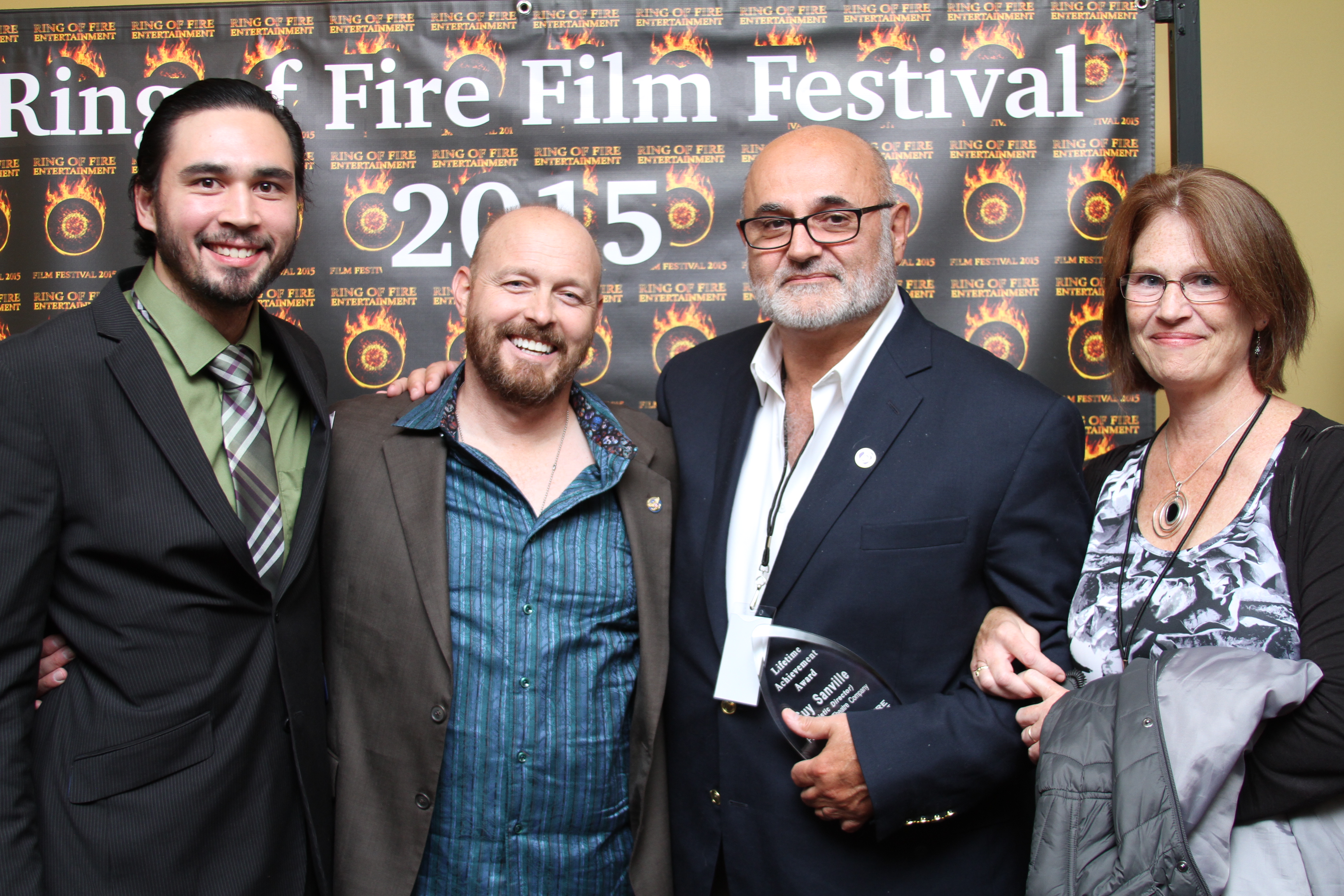 Actor Brad Alonzo, Writer/Director/Producer Scott A. Galeski and Guy & Nancee Sanville of the Purple Rose Theatre Company.
