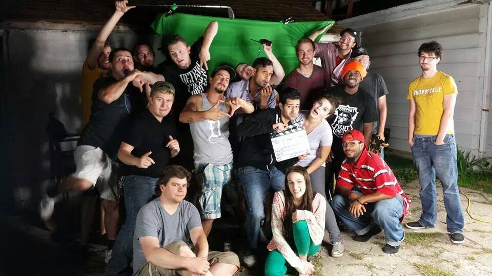 Most of the cast and crew on the last day of filming The Boonies