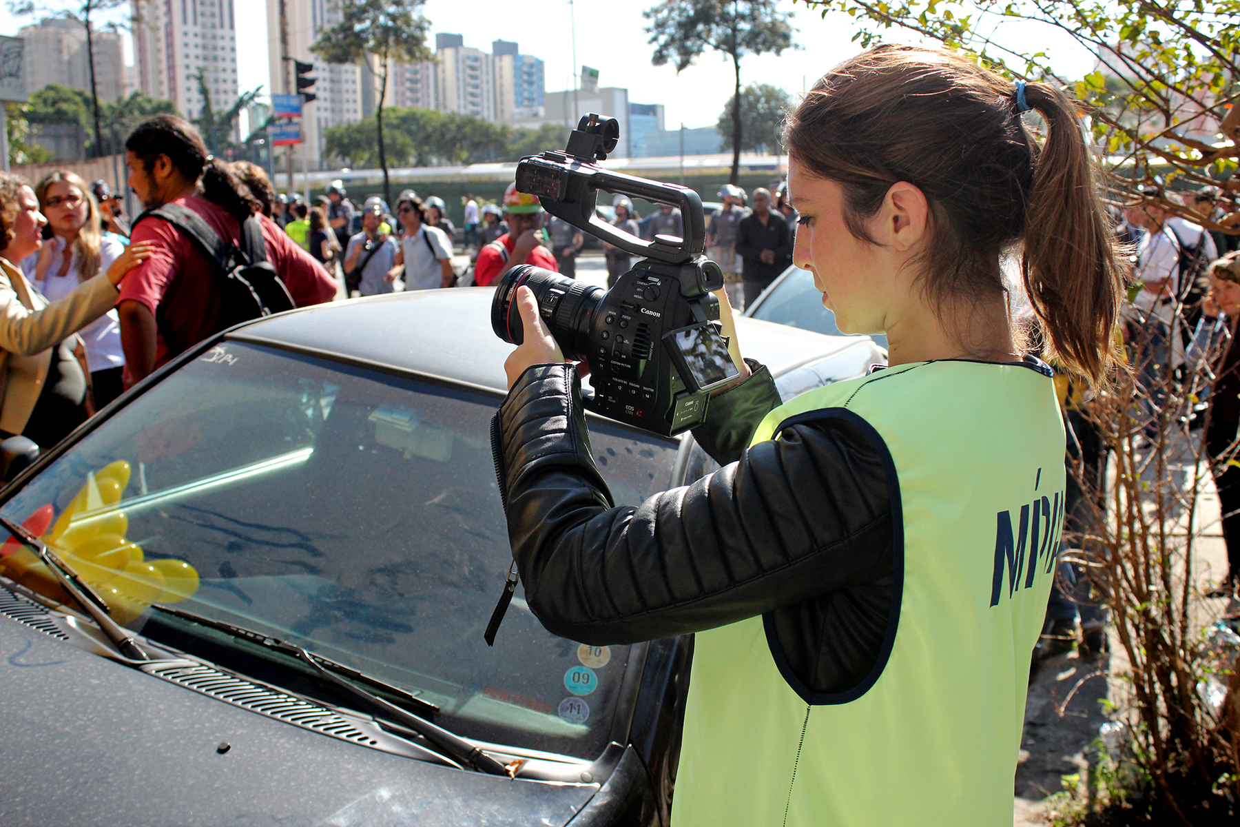 Shaan in Sao Paulo, Brazil, during the violent protests against the 2014 World Cup and its corruption. Shaan was shooting her first long feature documentary entitled 