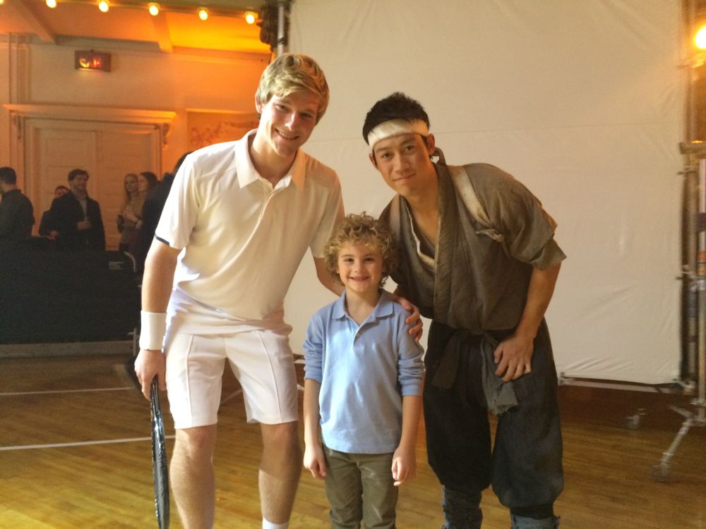 Avey Noble with Kei Nishikori on the set of the Cup of Noodles Commercial