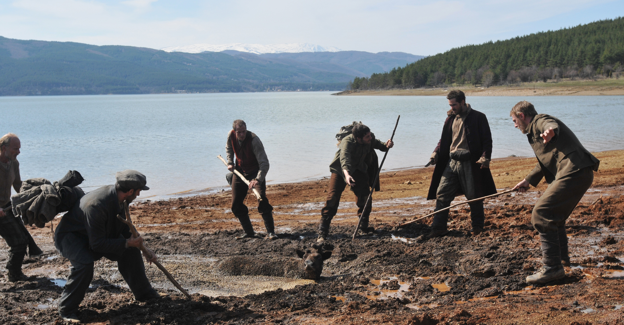 Still of Ed Harris, Colin Farrell, Gustaf Skarsgård, Jim Sturgess and Alexandru Potocean in The Way Back (2010)