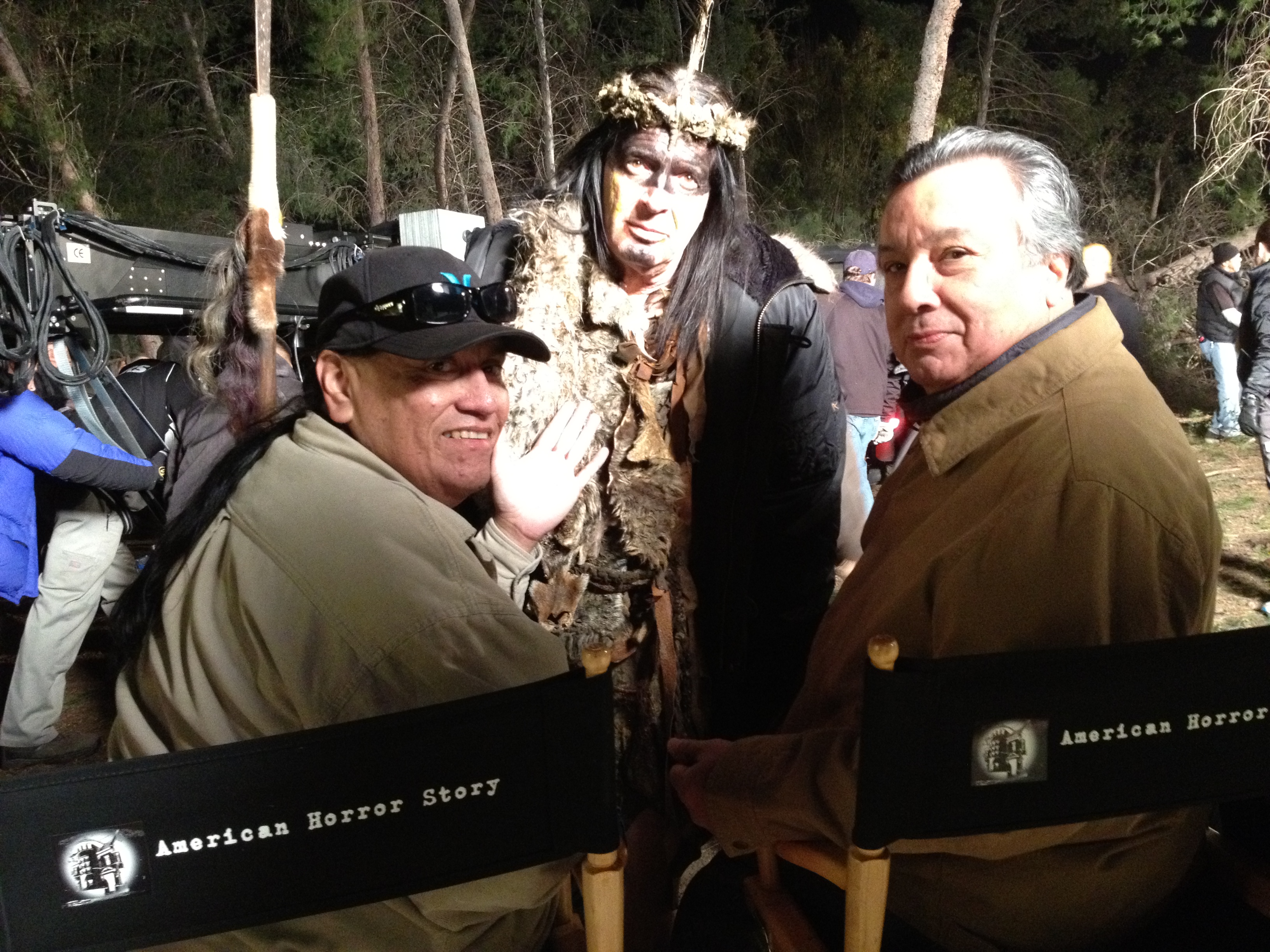 On the set of American Horror Story. Daniel TwoFeathers as Native American Shaman.