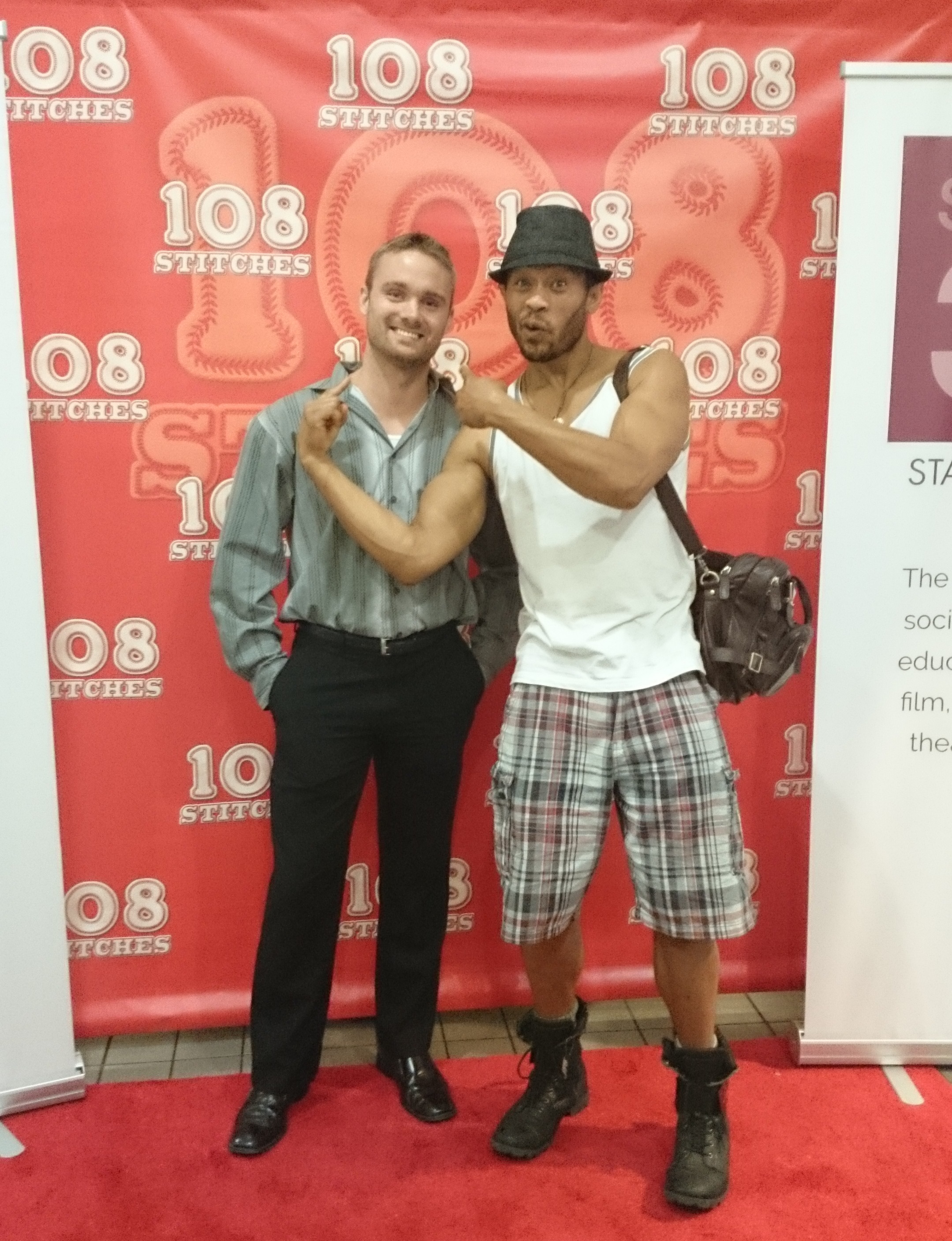 Robert Sherry and Kiko Ellsworth at David Roundtree's Premier of 108 Stitches (a Stage32 event)