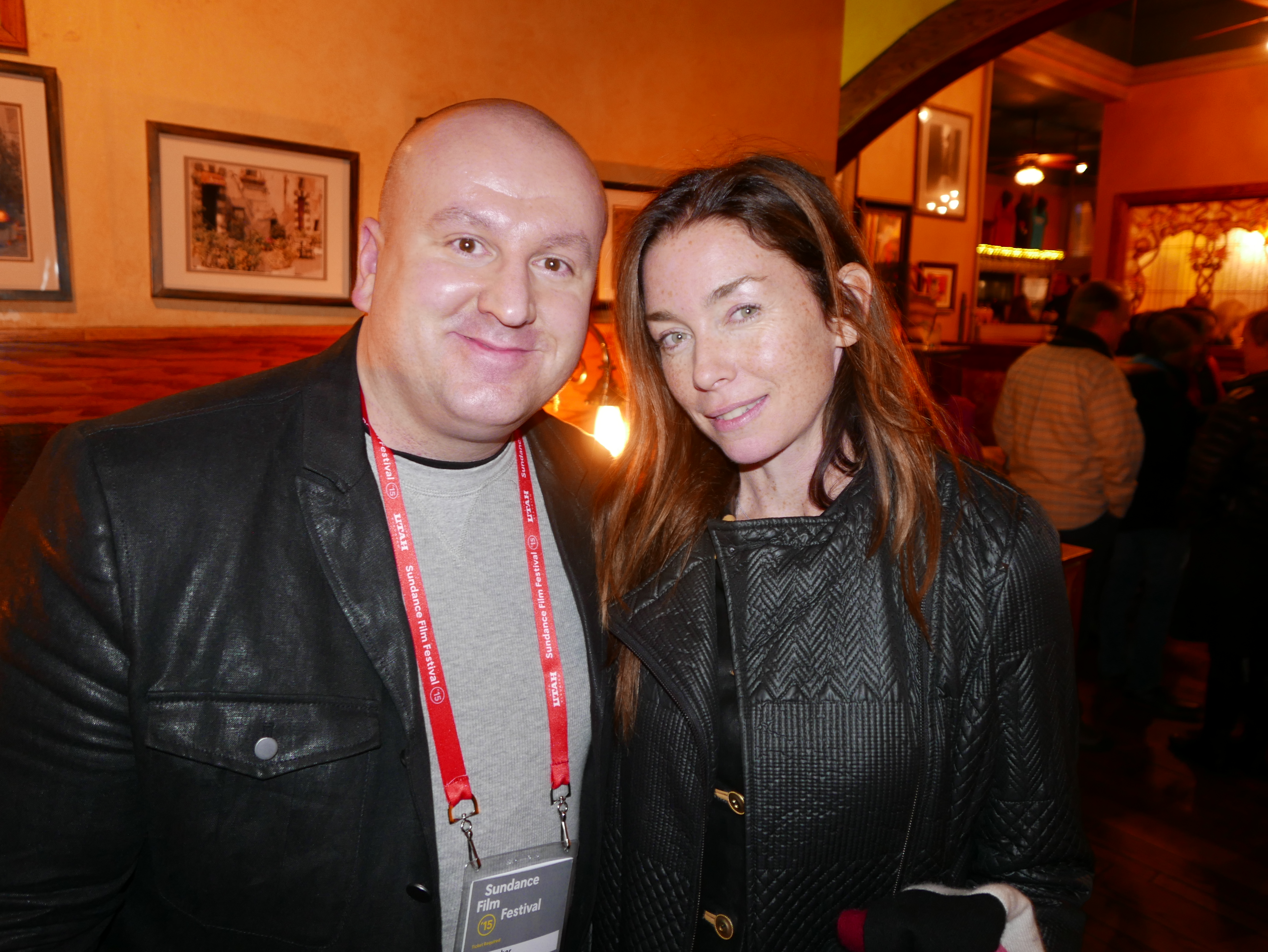 Associate Producer Christopher Keogh with Ten Thousand Saints star Julianne Nicholson at Cisero's Restaurant in Park City, Utah. Sundance Film Festival, 2015.