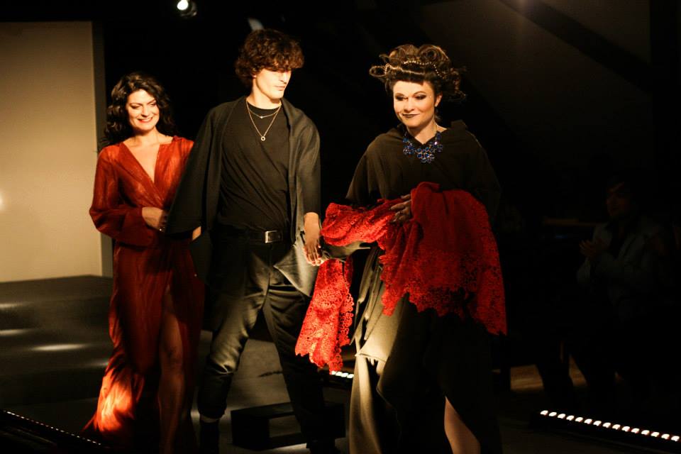 Ashe Kazanjian with designer Jiri Kalfar and co-star Bree Welch on set for The Mary Stuart Project, Prague, December 2014