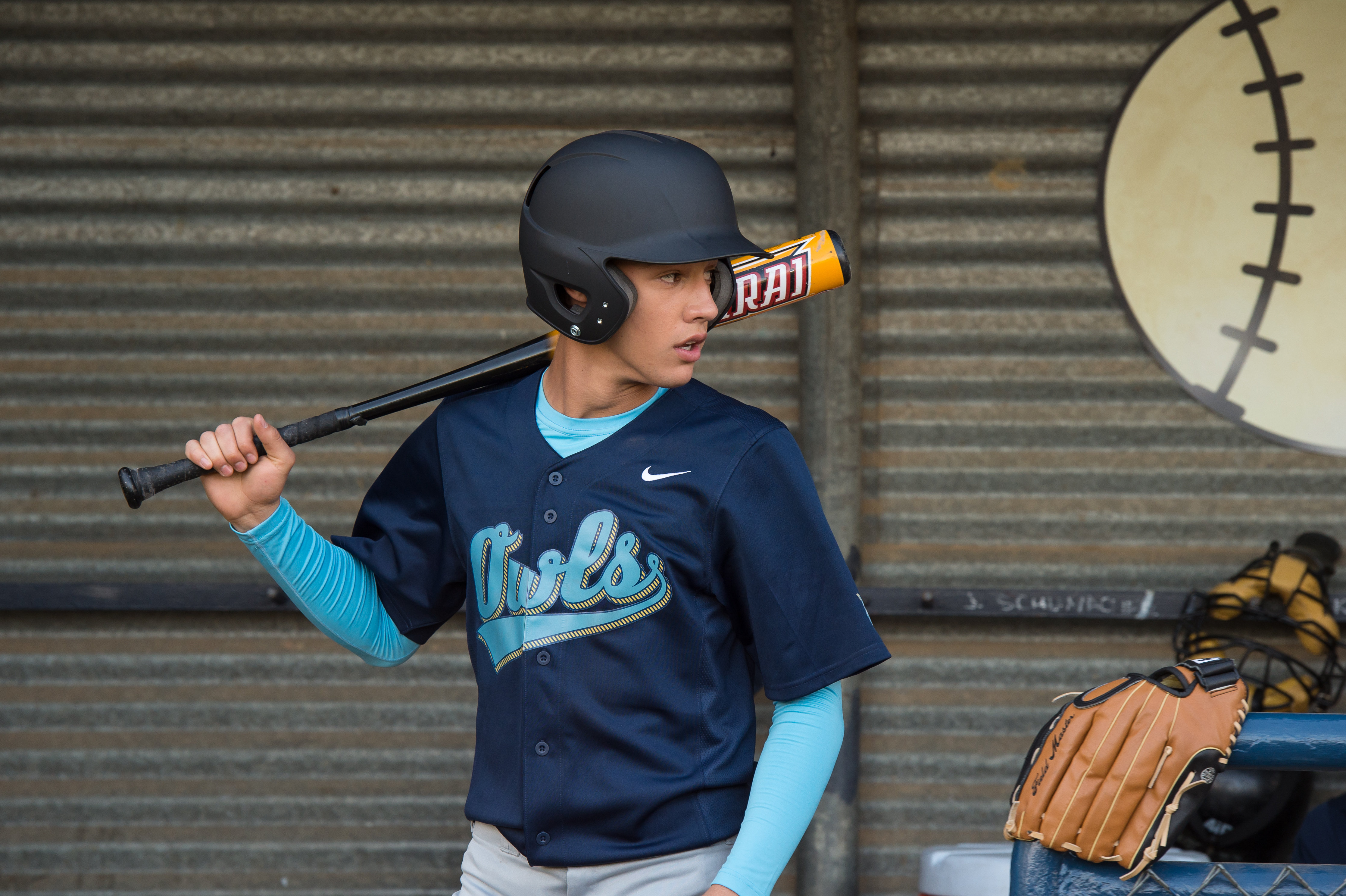 Frankie Payton (Cameron Dallas) gets ready to go to bat in The Outfield.
